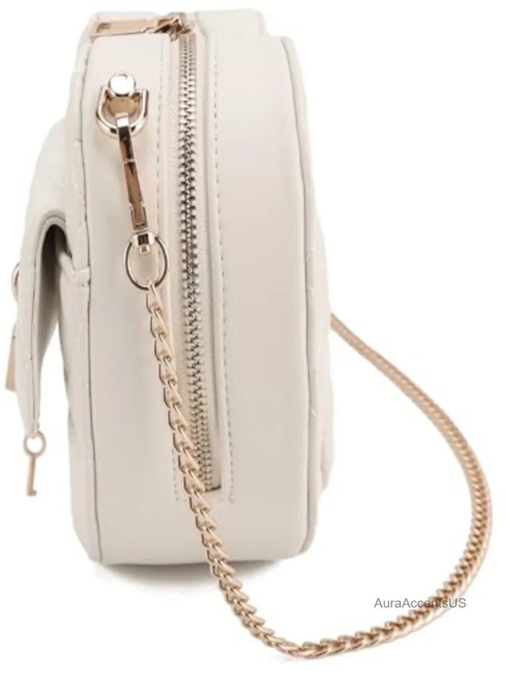 Quilted Heart Crossbody Purse with Chain Strap - Vegan Leather Handbag